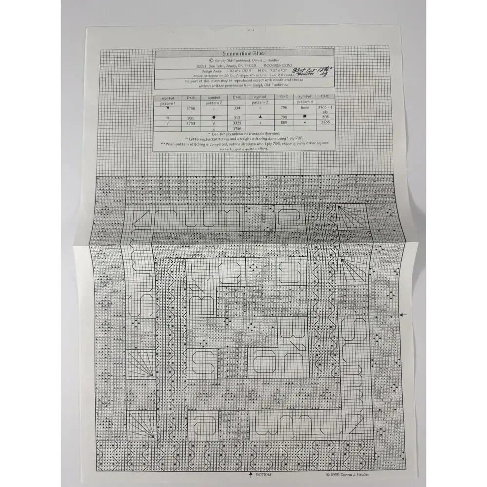 Simply Old-Fashioned Summertime Blues Cross Stitch Pattern 28ct Linen DMC Floss